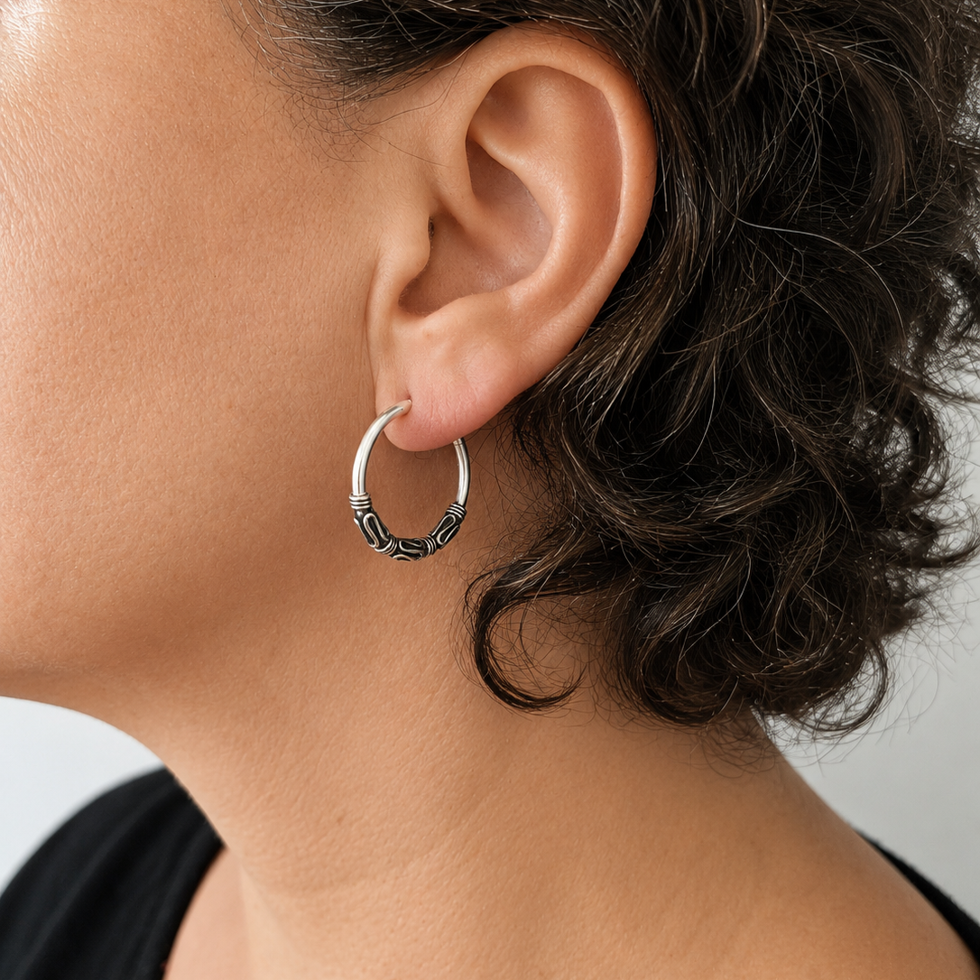 25mm Sterling Silver Tribal Hoop Earrings
