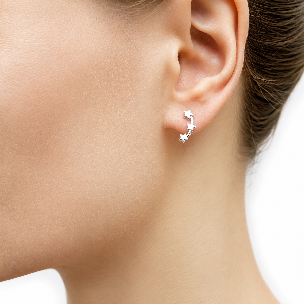Sterling Silver Triple Star Stud Earrings